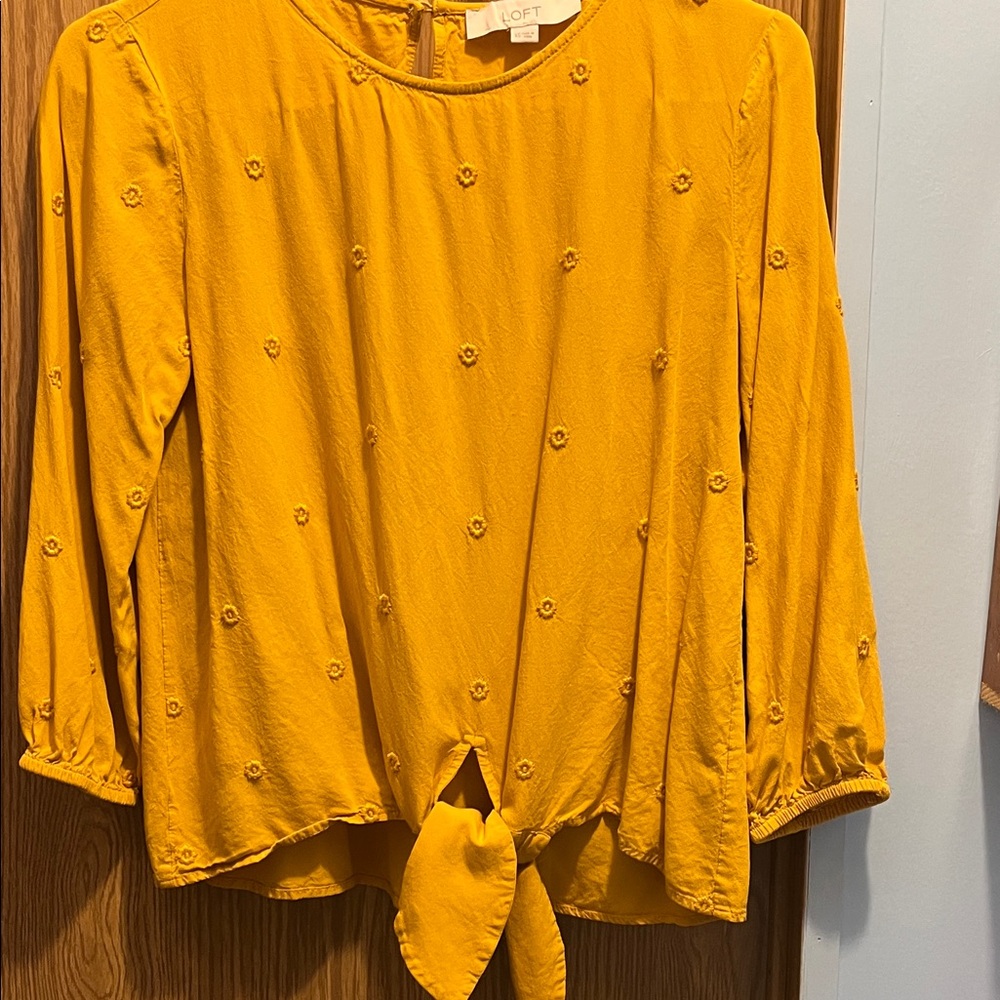 LOFT Mustard Floral Embroidered Blouse